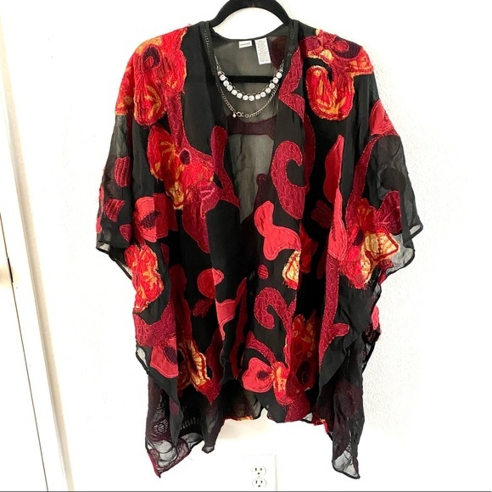 CHICOS Kimono Wrap Floral Embroidered Cover-up